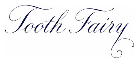 Tooth Fairy signature in midnight-indigo italic chancery script with an antenna-like flourish